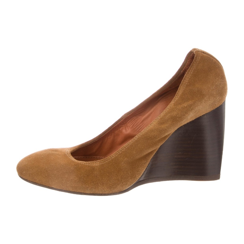 Lanvin Suede Ballerina Wedge Pumps - Camel